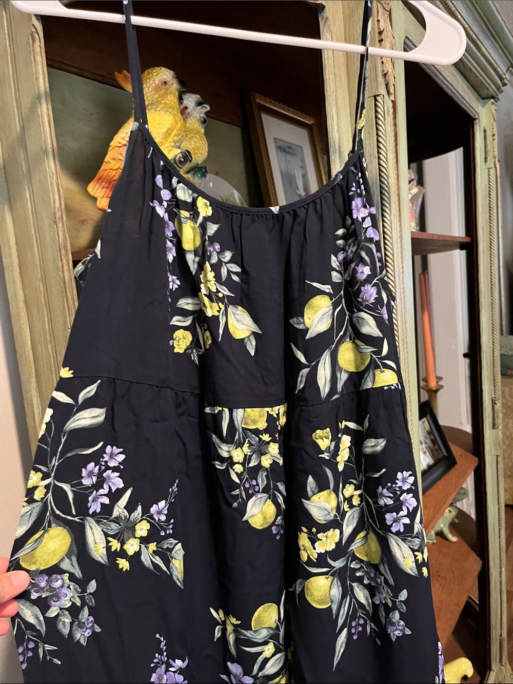 Time and Tru Black Floral Lemon Print lounge dress